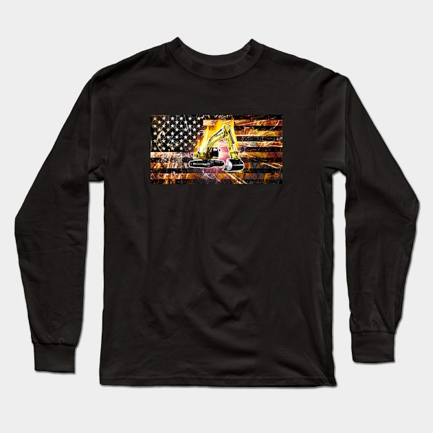 Excavator Flag Sparks Long Sleeve T-Shirt by Jared S Davies